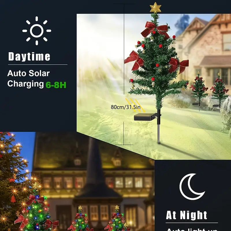 Set de 2 Luces Solares con Moño – Decoración Exterior Impermeable para Jardín y Navidad