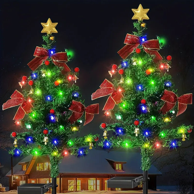 Set de 2 Luces Solares con Moño – Decoración Exterior Impermeable para Jardín y Navidad