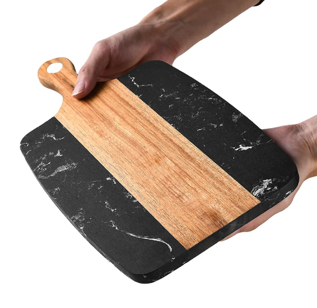 Tabla de cortar de madera de acacia y mármol combinados