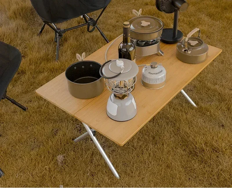 Mesa Plegable de Camping de Bambú – 2 Secciones – Marrón