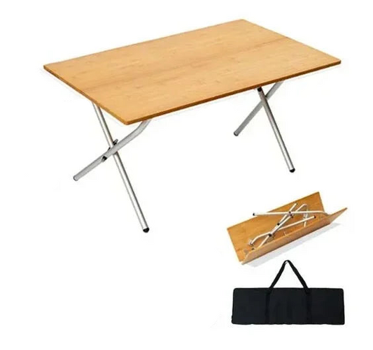 Mesa Plegable de Camping de Bambú – 2 Secciones – Marrón