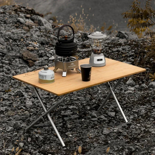 Mesa Plegable de Camping de Bambú – 2 Secciones – Marrón