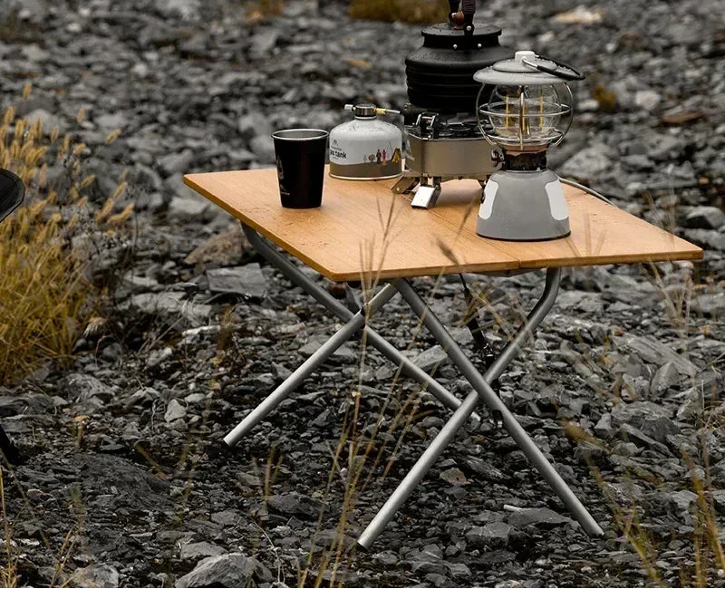 Mesa Plegable de Camping de Bambú – 2 Secciones – Marrón