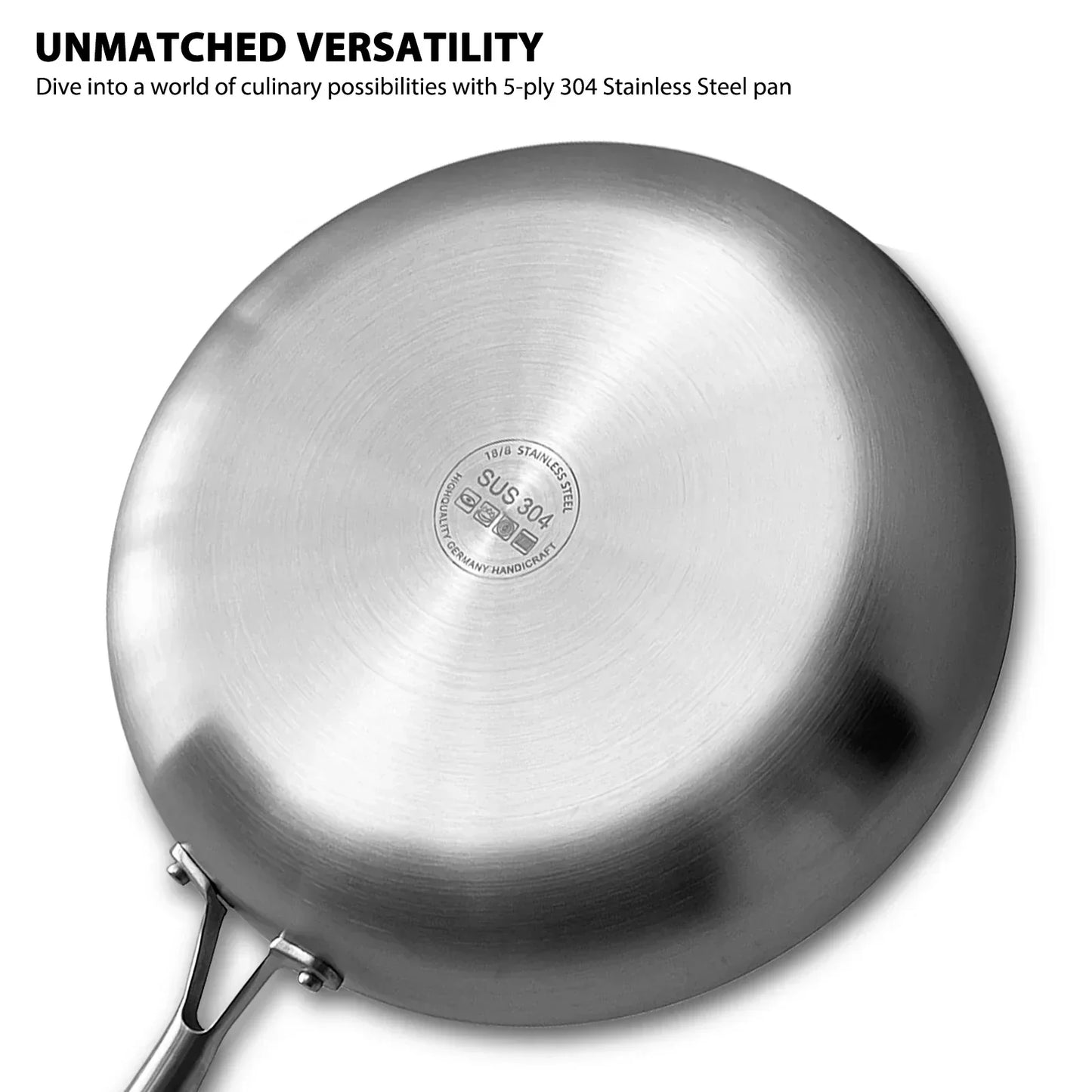 Sartén de Acero Inoxidable 304 de 28 cm / 11" – Antiadherente sin Revestimiento – Plateada