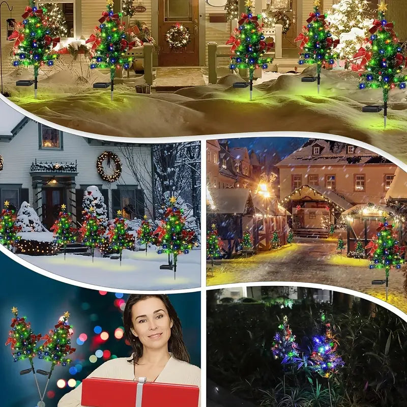 Set de 2 Luces Solares con Moño – Decoración Exterior Impermeable para Jardín y Navidad