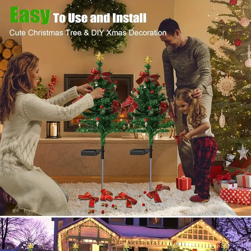 Set de 2 Luces Solares con Moño – Decoración Exterior Impermeable para Jardín y Navidad